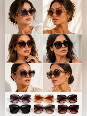 6 Six Assorted Oversized Square Sunglasses - Mixed Colors